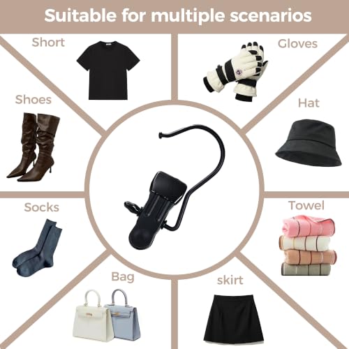 BEWISHOME 50 PCS Boot Hangers for Closet, Laundry Hooks with Clips, Boot Hanging Hold Clip, Clothes Pins, Space Saving Portable Travel Hangers Clip, Jeans, Tall Boots, Towel, Black FYC50B - style: 50 Pcs Black hanging clips