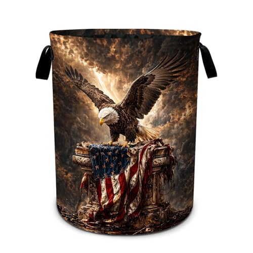 4th of July Bird Laundry Basket American Flag Foldable Laundry Hamper With Handles Clothes Storage Bucket Organizer Laundry Bag For Bedroom Bathroom Laundry Storage 19.6 x 15.7 - color: Bird