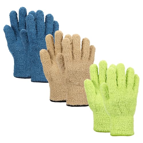 uxcell Microfiber Gloves, Reusable Washable Plant Dusting Gloves Cleaning Mittens for Auto Plants Household Kitchen - color: Khaki/Dark Blue/Grass Green