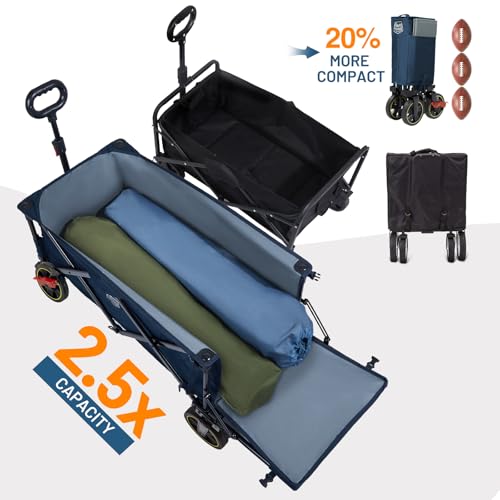 Timber Ridge 49" Extra Long Collapsible Folding Wagon with Tailgate&Brakes - color: Blue, size: 250L