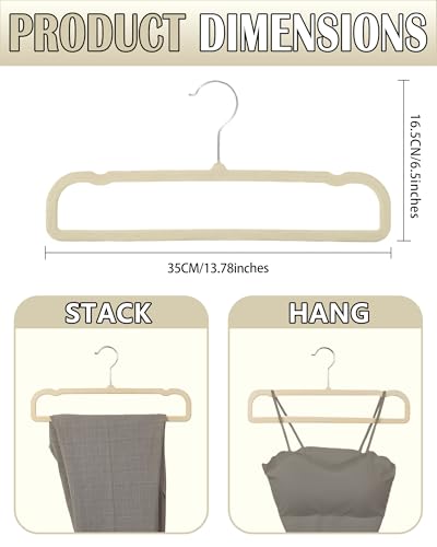 Velvet Hangers Non Slip - 20 Pack Pants Hangers for Closet - Thin Space Saving Clothes Hanger - Strong, Durable, Jean Perchas with 360 Degree Rotatable Hook for Tank Top (Beige Silver Hook) - color: Beige Silver Hook