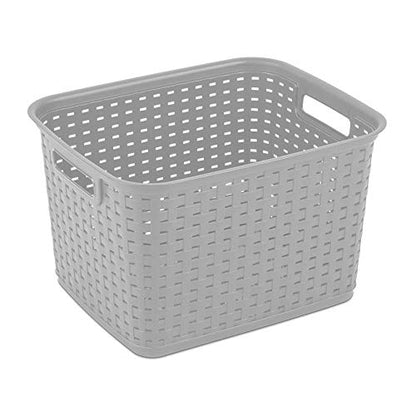 Sterilite Tall Weave Basket, Rectangular Plastic Décor Bin, Gray, 6 Pack - size: 6 Pack