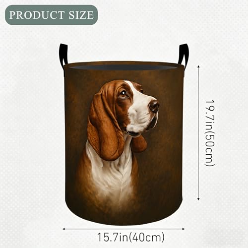 Basset Hound Laundry Basket Hamper, Organizer Bins Gifts for Women Kids, Vintage Brown Cute Dog Foldable Waterproof Clothes Hamper Handles Storage Bucket for Bedroom Bathroom Room Decor 19.7"x15.7" - color: Basset Hound