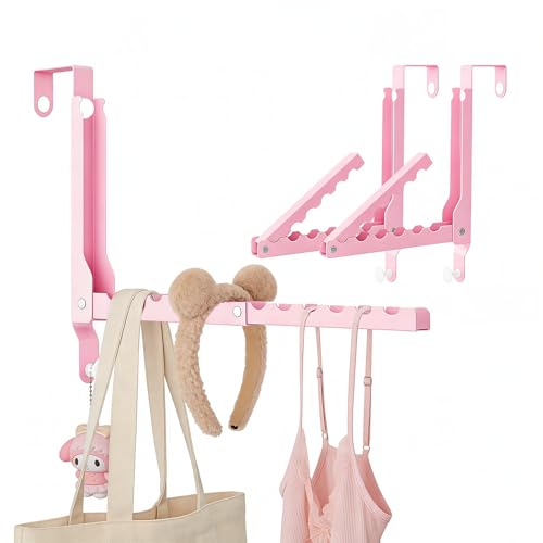 Pink Over the Door Hooks,Foldable Over the Door Hanger for Clothes - color: Pink-2(UP)