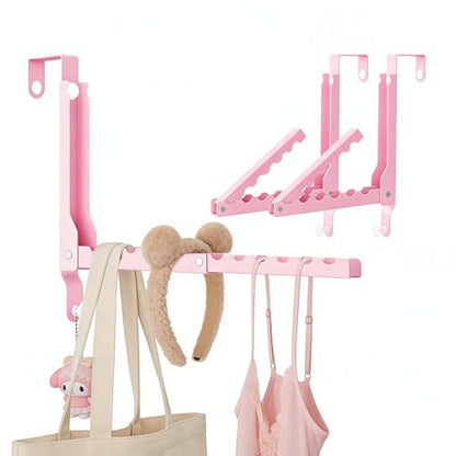 Pink Over the Door Hooks,Foldable Over the Door Hanger for Clothes - color: Pink-2(UP)