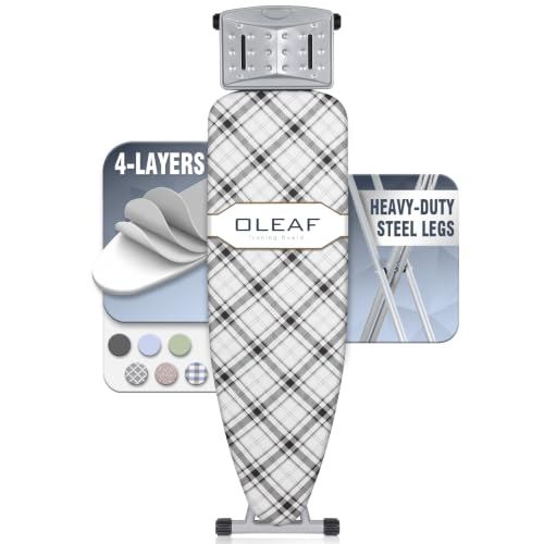 oleaf Ironing Board with Cover and Thicken Pad Height Adjustable Full Size Foldable Iron Board with Iron Rest, Stable Steel Legs, Metal Construction, Heat Resistant, Black and White Checkered - color: Black and White Checkered