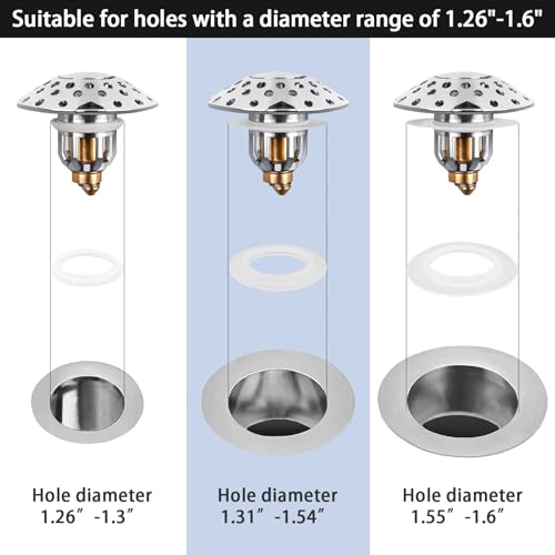 Bathtub Drain Stopper, Tub Stopper with Bathtub Drain Hair Catcher, Universal 2 in 1 Bathroom Sink Stopper for 1.26-1.6 Inch Drain Holes