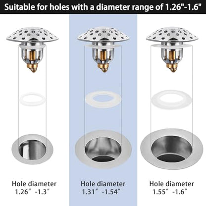 Bathtub Drain Stopper, Tub Stopper with Bathtub Drain Hair Catcher, Universal 2 in 1 Bathroom Sink Stopper for 1.26-1.6 Inch Drain Holes