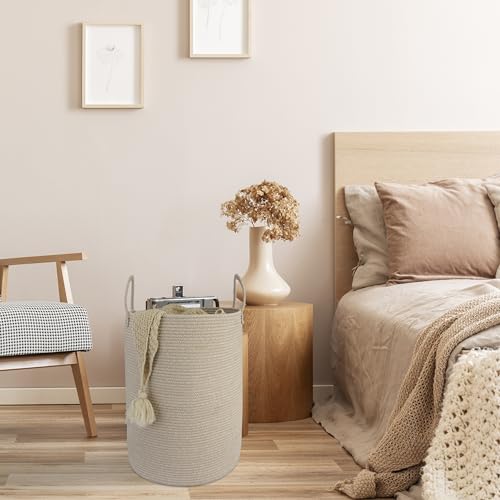 Woven Cotton Rope Laundry Basket Hamper, 16" x 22" Large Oatmeal - color: oatmeal, size: Large