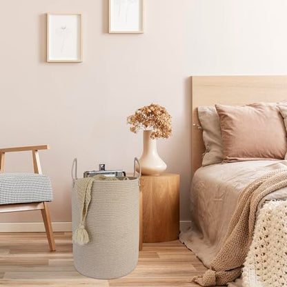 Woven Cotton Rope Laundry Basket Hamper, 16" x 22" Large Oatmeal - color: oatmeal, size: Large