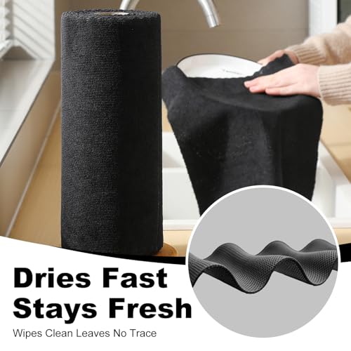 Jessy Home 2 Roll Reusable Paper Towels,100 Sheets Tear Away Microfiber Cleaning Cloth, Lint Free Cleaning Rags for Kitchen, Dishcloth,Household Cleaning Supplies - color: Black