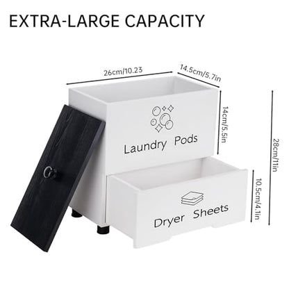 NiHome Large Capacity Laundry Room Supply Organizer for Laundry Pods, Sheets, Soap Bars Storage - Two-Layer Dryer Sheet Dispenser & Laundry Pods Container with Lid & Drawer for Laundry Room Decor
