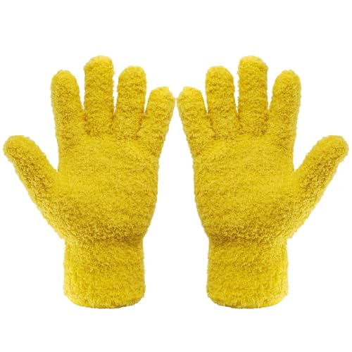 2 Pcs Blue Reusable Microfiber Cleaning Gloves - color: Yellow
