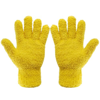 2 Pcs Blue Reusable Microfiber Cleaning Gloves - color: Yellow