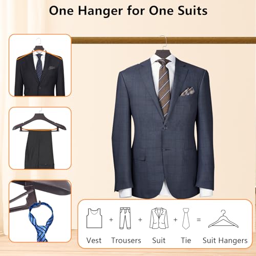 DEDU Suit Hangers for Men 10 Pack, Brown Coat Hangers Extra Wide Non Slip Width 17.7", Thick Plastic with Pants Bar & Metal Hook - color: Brown, size: 10 Pack