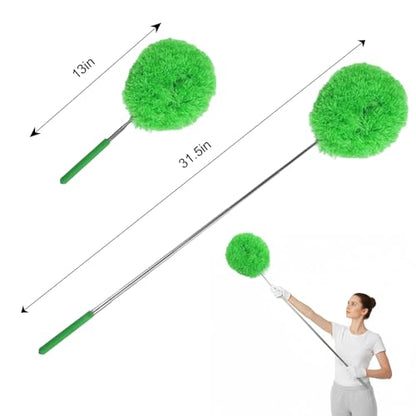 Extendable Feather Duster Telescopic Dust Remover for Home Office Car Furniture High Ceiling Cleaning Multi Purpose Tool(Green,Round Head) - color: Green, size: 12.6 in