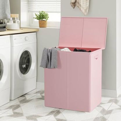 WOWLIVE 154L Double Laundry Hamper 2 Section with Lid and Removable Bags - color: Pink, size: 154l (24.8x 14.2 X 26.8 Inches)