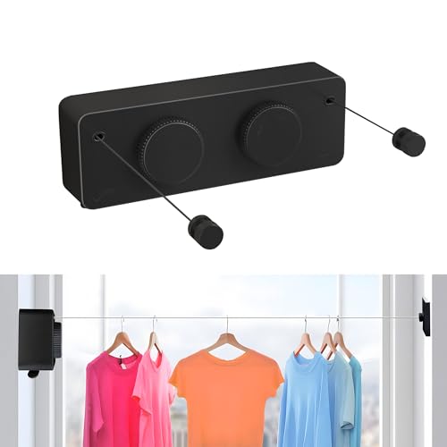 JOOM Double Retractable Clothesline, 2 x 13.8 FT, 40 LB Heavy-Duty, Black - color: Double Line Black