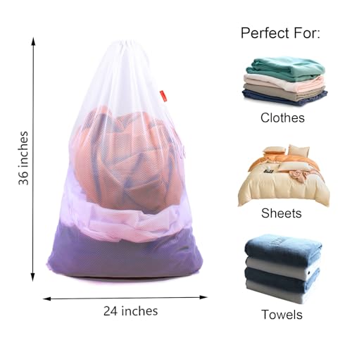 2 Pack Mesh Laundry Bags 24 x 36 Inches Drawstring Bag White - color: White