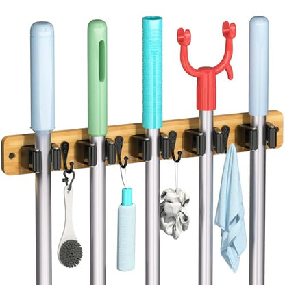 IMILLET Broom Holder Wall Mount, Rustic Broom Hanger for Laundry Room - color: Light Wood 1