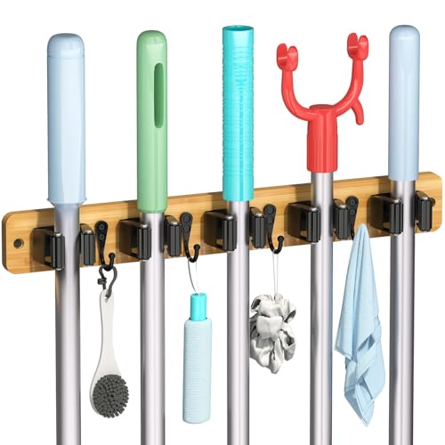 IMILLET Broom Holder Wall Mount, Rustic Broom Hanger for Laundry Room - color: Light Wood 1