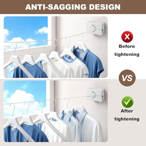 Retractable Clothesline for Indoor & Outdoor Use, White - color: White