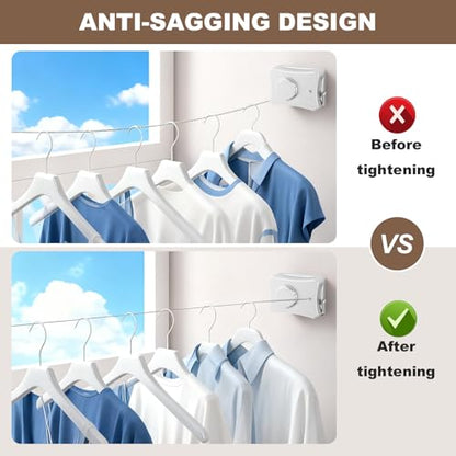 Retractable Clothesline for Indoor & Outdoor Use, White - color: White