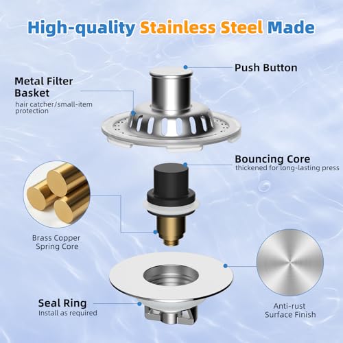 Universal Bathtub Drain Stopper, Brass Metal Shower Hair Catcher, Chrome - color: Chrome Finish with Transparent Edge