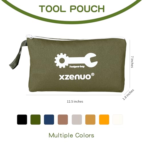 Small Tool Bag with Zipper,16oz 12 inch Tool Pouches - color: Green