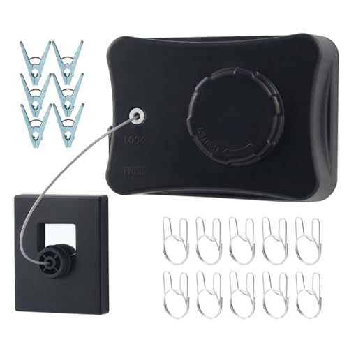 Qiviluto Retractable Clothesline Indoor Clothes Line for Hanging Dry and Wet Clothes on Heavy Duty Outdoor Clothing Lines 16.7 ft (Black) - color: Black