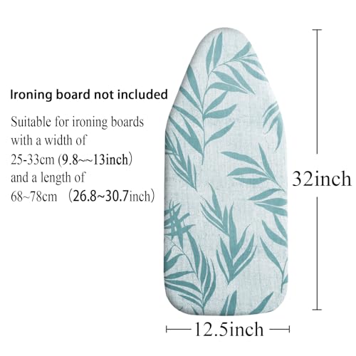 Small Ironing Board Cover Scorch Resistant, Cotton Iron Cover with Padding Heat Reflective Heavy Duty Pad … (Green Leaves, 12.5"x32") - color: Green Leaves