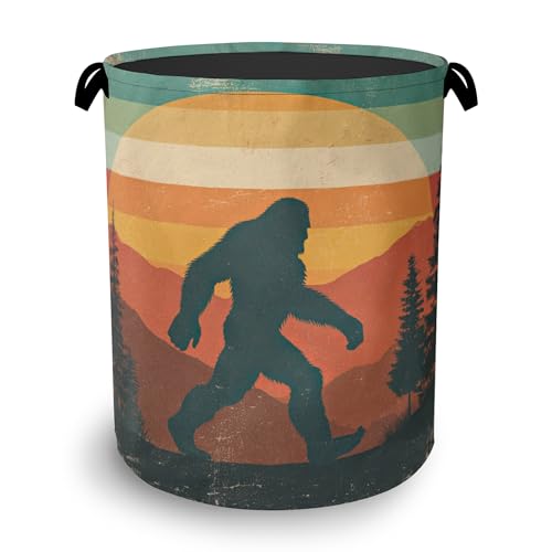 Retro Big Foot Laundry Basket,Oxford Cloth Laundry Hamper with Handle Foldable Portable Clothes Storage Basket for Bathroom Bedroom Dorm Room 16" x 20.8" - color: Retro Big Foot Forest