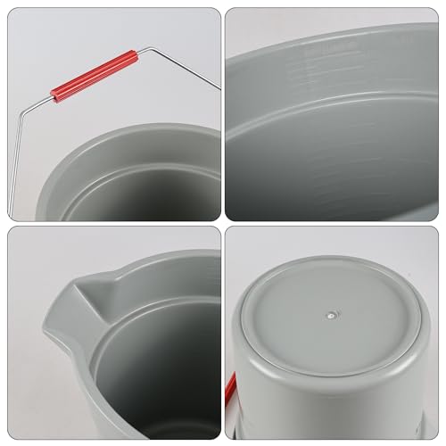 14 Quart / 3.5 Gallon Round Plastic Cleaning Bucket with Handle, Commercial, Heavy Duty, Gray, 4 Packs