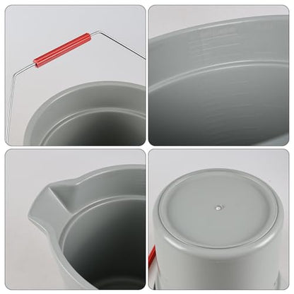 14 Quart / 3.5 Gallon Round Plastic Cleaning Bucket with Handle, Commercial, Heavy Duty, Gray, 4 Packs