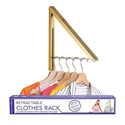 Single Foldable Clothing Rack, Wall-Mounted Retractable Clothes Hanger for Laundry Dryer Room, Hanging Drying Rod, Small Collapsible Folding Garment Racks, Dorm Accessories (Gold) - color: Gold