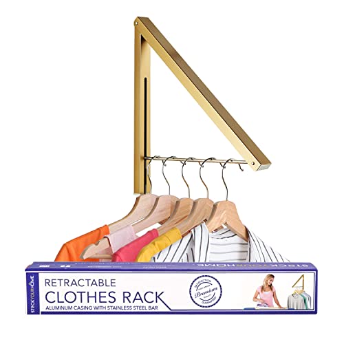 Single Foldable Clothing Rack, Wall-Mounted Retractable Clothes Hanger for Laundry Dryer Room, Hanging Drying Rod, Small Collapsible Folding Garment Racks, Dorm Accessories (Gold) - color: Gold