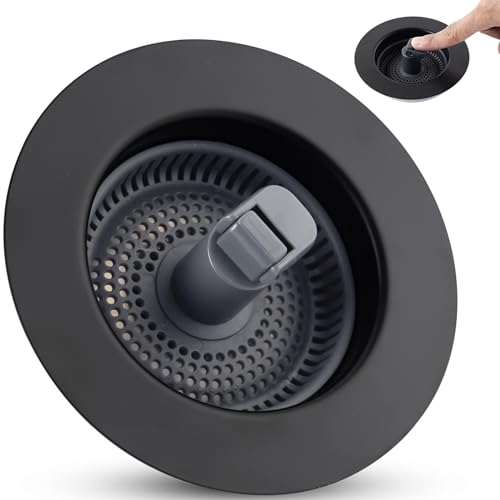 Universal 3 in 1 Kitchen Sink Drain Strainer Stopper Combo, Matteblack - style: Black Metal Shell with Folded Handle Strainer