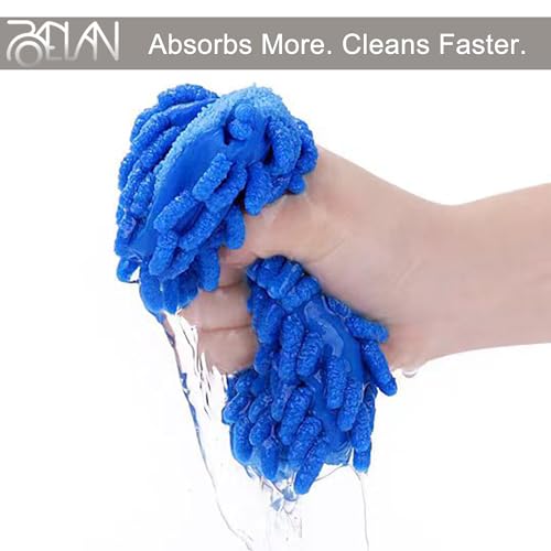 Raeyuan 3-Pack Car Wash Mitt, Premium Chenille Microfiber Wash Glove for Auto Detailing, Scratch Free & Lint Free Cleaning Kit with Elastic Cuff, Color Coded System (Blue, Orange, Green)
