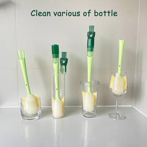 2 Pcs Water Bottle Brush Cleaner Set, 5 in One Bottle Cleaning Brush - color: Green