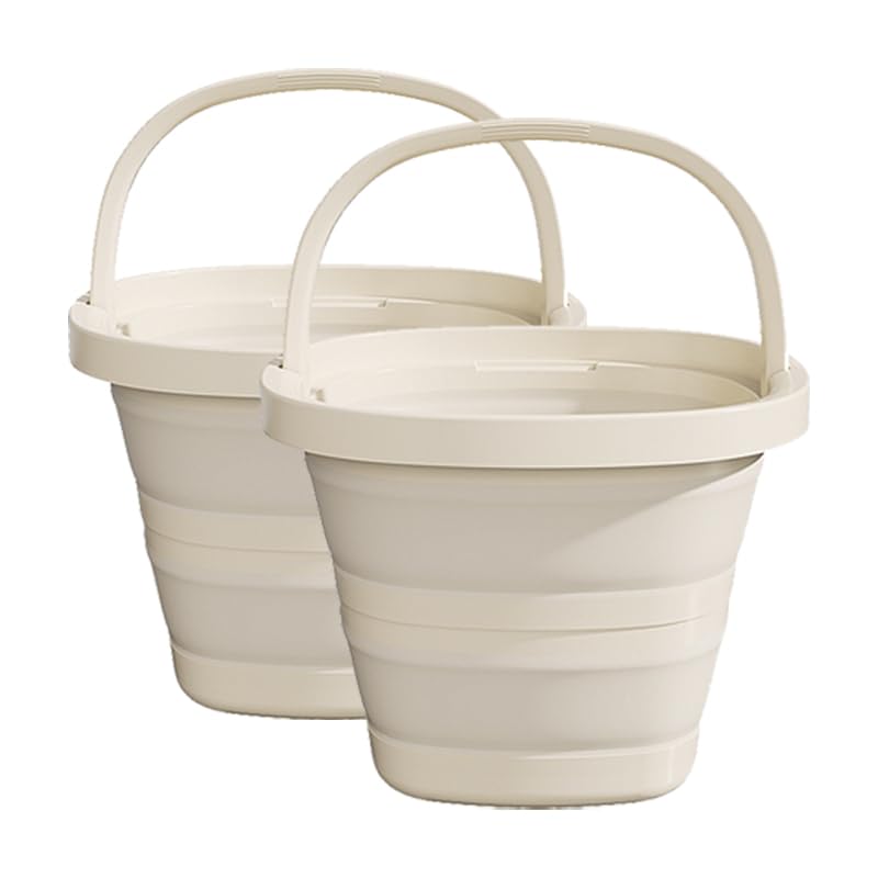 Folding Bucket, Water Bucket, 5L, 10L, Thick, Multi-Functional, Convenient, Foot Bath, Square, Stylish, Camping, Laundry, car wash, Foot Bath, Fishing (Beige-5L*2) - color: Beige-5l*2