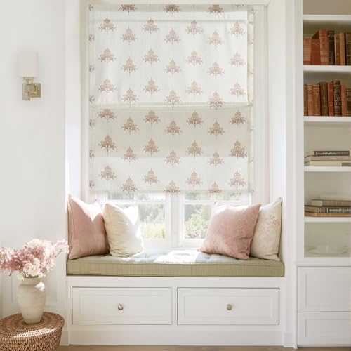 StangH Cordless Floral Linen Roman Shades for Windows, W30 x L64, 1 Panel - color: Floral on Linen, size: 30"W x 64"H