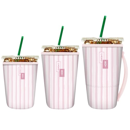 Fintie 3 Pack Reusable Iced Coffee Sleeve Insulated Drink Cup Cover - color: Pink Stripes