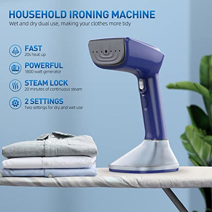 Steamer for Clothes - 1800W Powerful Steam, 2 Modes for Wet and Dry Ironing, 20-Second Fast Heat-up,Detachable Water Tank with Heat-Resistant Gloves -Removing Wrinkles.Only for 120V Countries.Blue