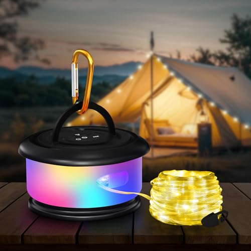 Camping String Lights, Retractable 32.8FT Rechargeable Fairy Light - color: Black