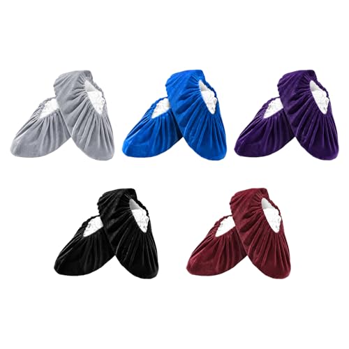 Non Slip Shoe Covers for Indoors, 5 Pairs Reusable Washable Cloth Shoe Covers for Home & Bowling, One Size Fits Most Men Women (Multicolor)