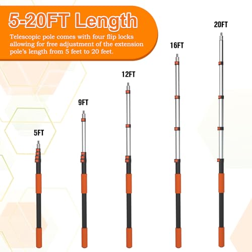 SISUPASSIE Telescoping Extension Pole, Reach to 26FT Telescoping Pole Multi-Purpose 5-20FT Lightweight, Sturdy with Universal Twist-on Metal Tip Extendable for Dusting Painting Window Cleaning - size: 20FT
