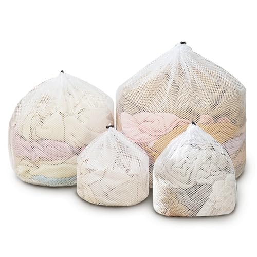 4 pcs Commercial Mesh Laundry Bag - Sturdy Mesh Material with Drawstring Closure. Ideal Machine Washable Laundry Bag for Factories, College, Dorm and Apartment Dwellers(4Set-M,L,XL,XXL) - size: 4pcs-M,L,XL,XXL