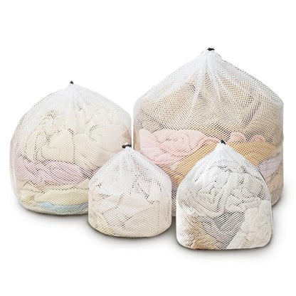 4 pcs Commercial Mesh Laundry Bag - Sturdy Mesh Material with Drawstring Closure. Ideal Machine Washable Laundry Bag for Factories, College, Dorm and Apartment Dwellers(4Set-M,L,XL,XXL) - size: 4pcs-M,L,XL,XXL