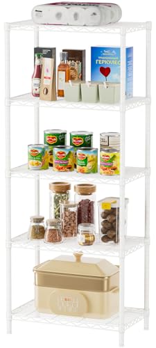 SINGAYE 5 Metal Shelves Wire Shelving Storage Shelf Adjustable Unit Pantry - color: White, size: 5 Tier 14"Dx24"Wx59.5"H
