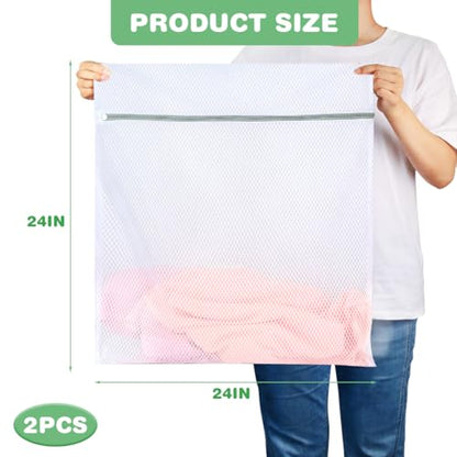 Tenn Well 2Pk 24x24" Honeycomb Mesh Laundry Bags XXL - color: White, size: 24" x 24"